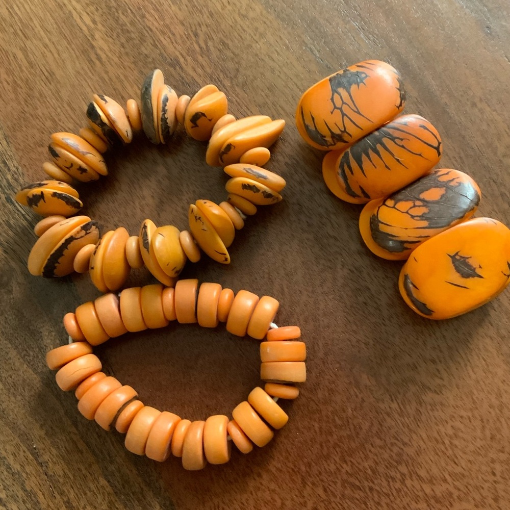 Vintage Bundle 3 HandCrafted Organic Tagua Nut Stretch Bracelets - Picture 2 of 5